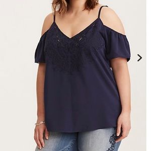 Embroided cold shoulder blouse